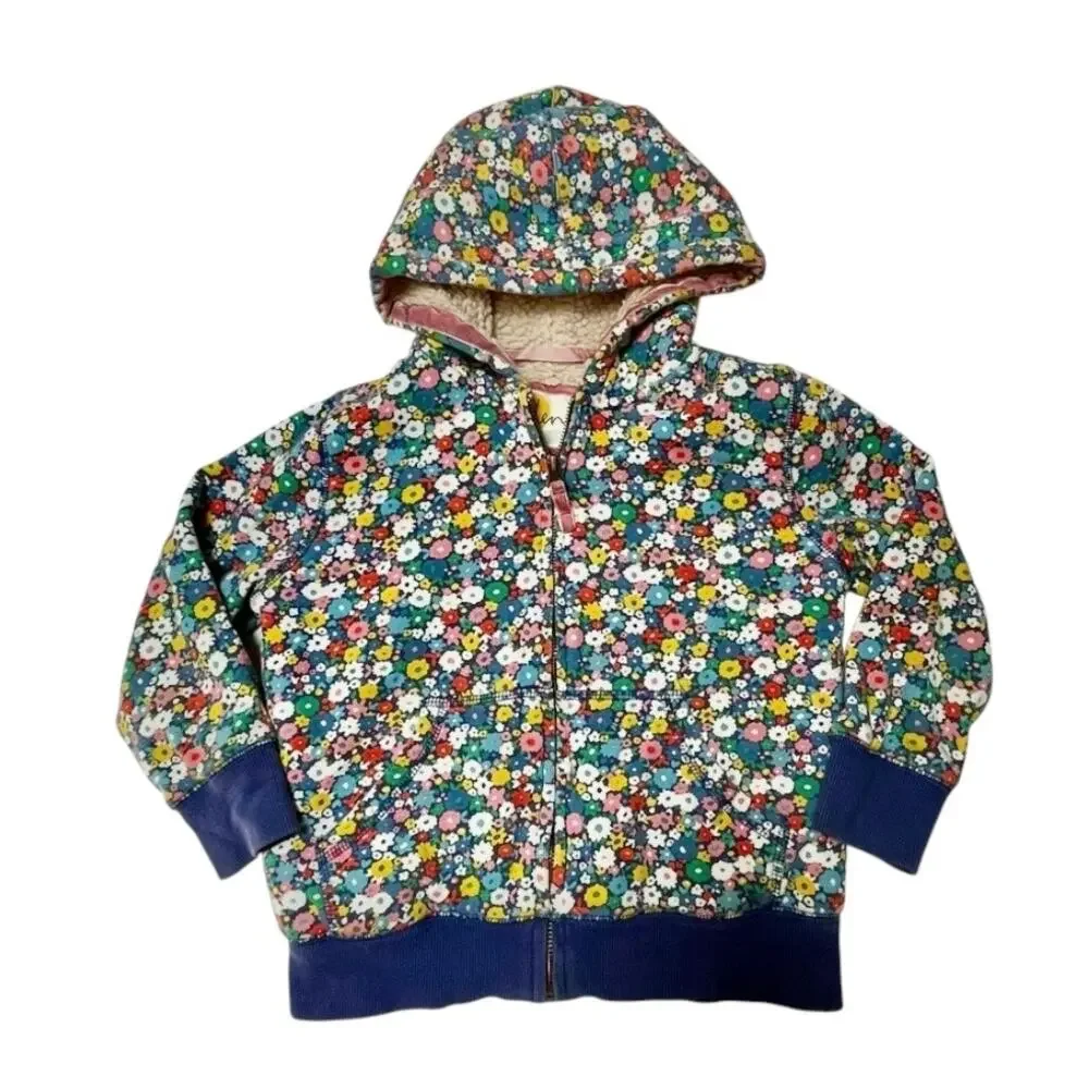Mini Boden Floral Sherpa Lined Hoodie Sweatshirt Size 6/7